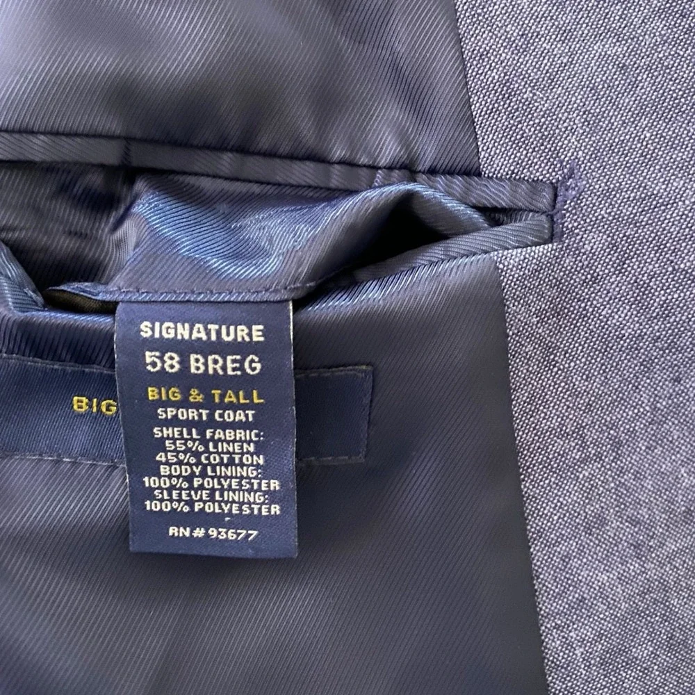 Stafford Big & Tall Mens 58R Blue Linen Cotton 2-Button Summer Sport Coat Blazer